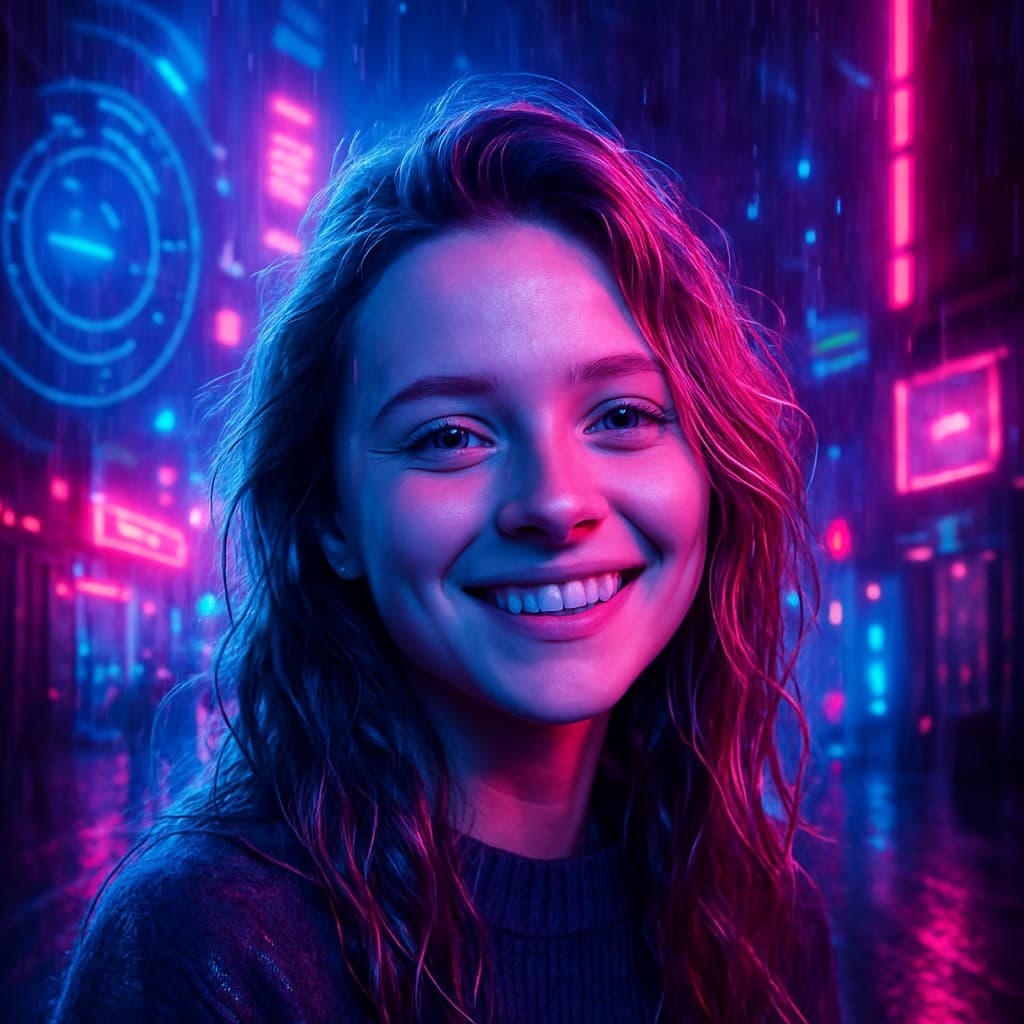 Cyberpunk AI photo prompt example